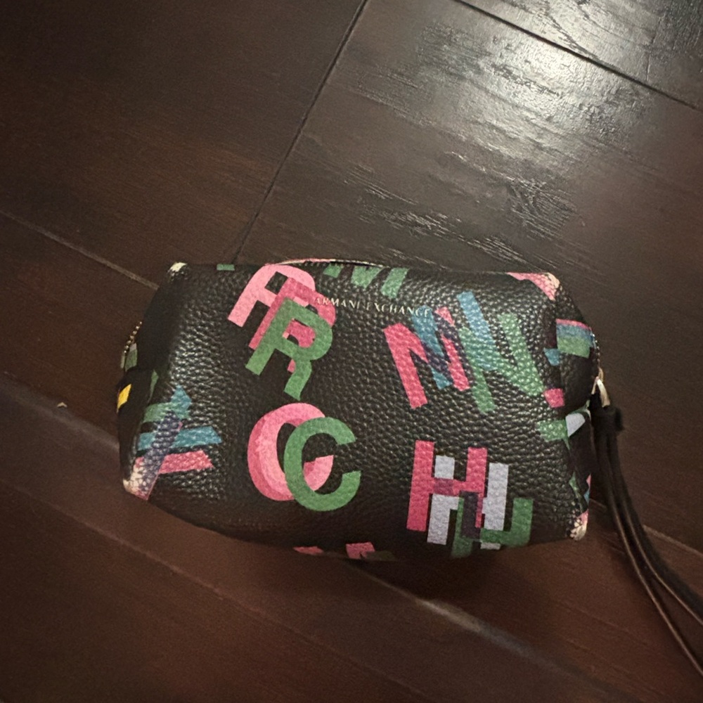 Armani Exchange Black Multicolor Logo Cosmetic Bag